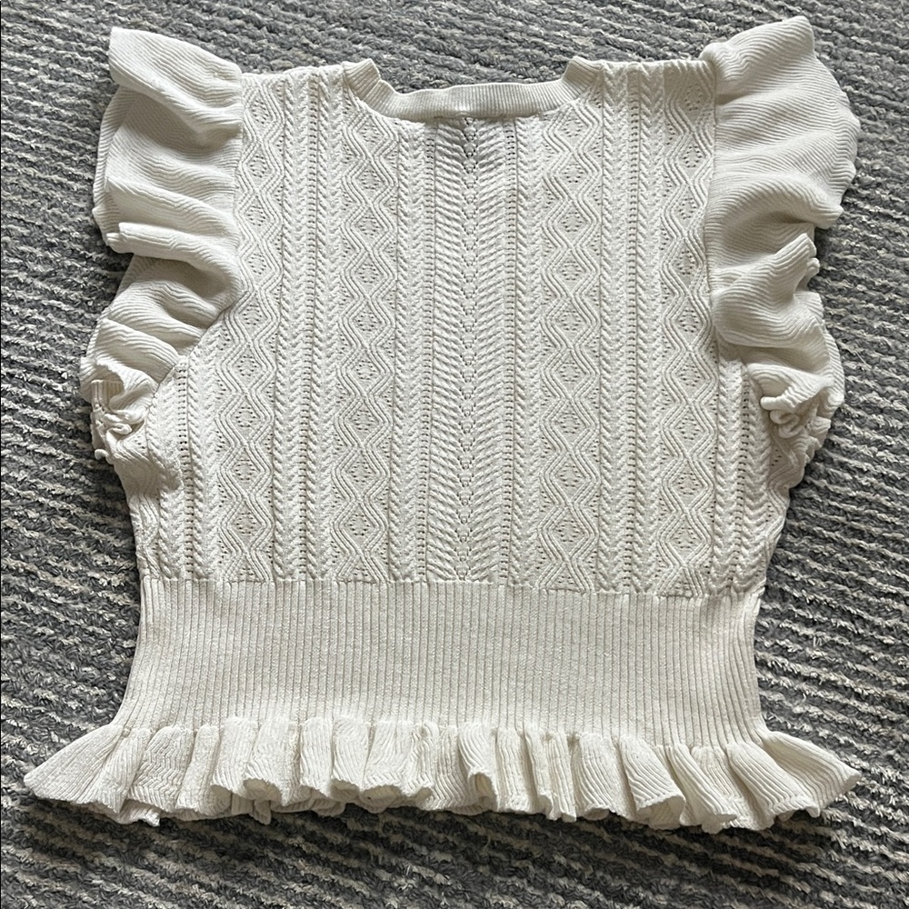 Express Ivory Ruffled Knit Blouse - Picture 2 of 3